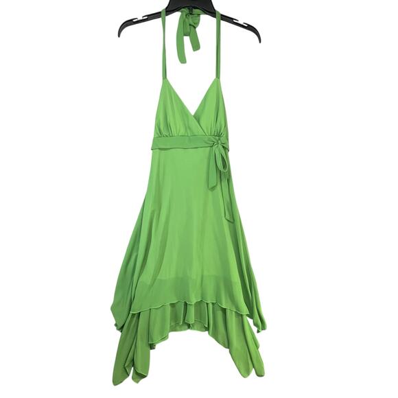 Trixxi Y2K Halter Dress Size XS Green Asymmetrical Hem Forest Fairy Whimsical - Picture 6 of 14